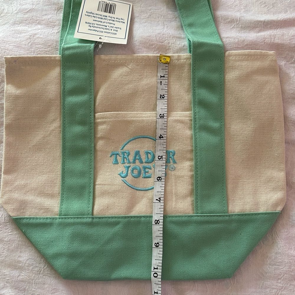 Trader Joe’s Mini Logo Tote Pastel Green Small Grocery Shopping Bag Canvas - Picture 4 of 7